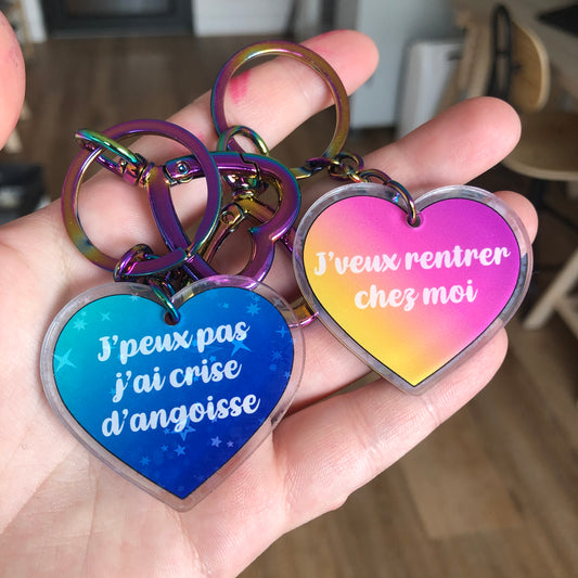 Porté clé "J'peux pas j'ai crise d'angoisse" / "J'veux rentrer chez moi" (CDA-2-AC)