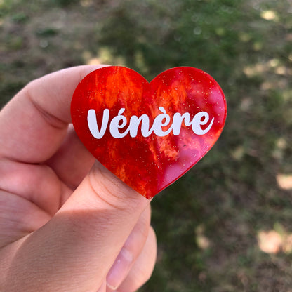 Broche "Vénère" en acrylique marbrée orange à paillettes