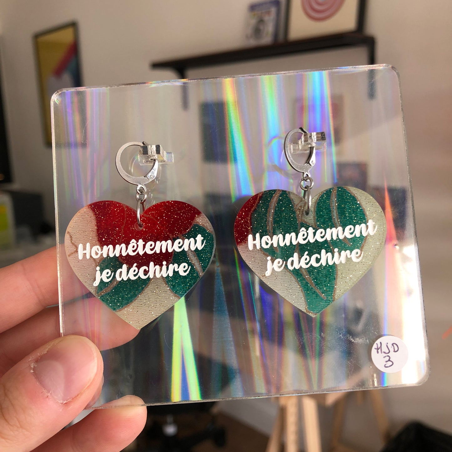 Boucles d'oreilles "Honnêtement je déchire" en acrylique japonaise fleurie