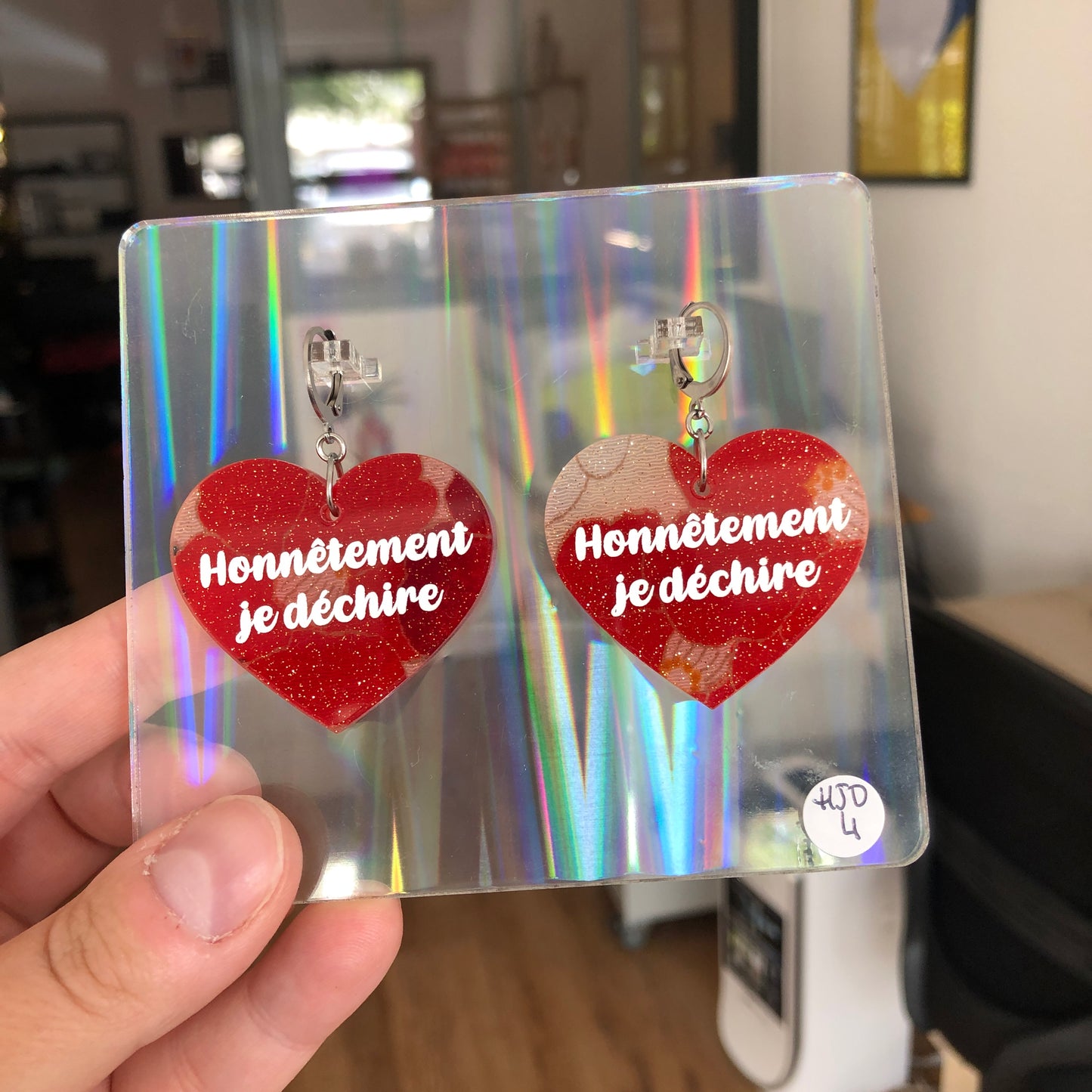 Boucles d'oreilles "Honnêtement je déchire" en acrylique japonaise fleurie