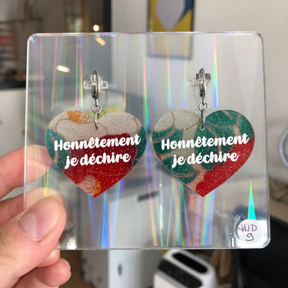 Boucles d'oreilles "Honnêtement je déchire" en acrylique japonaise fleurie