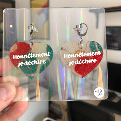 Boucles d'oreilles "Honnêtement je déchire" en acrylique japonaise fleurie