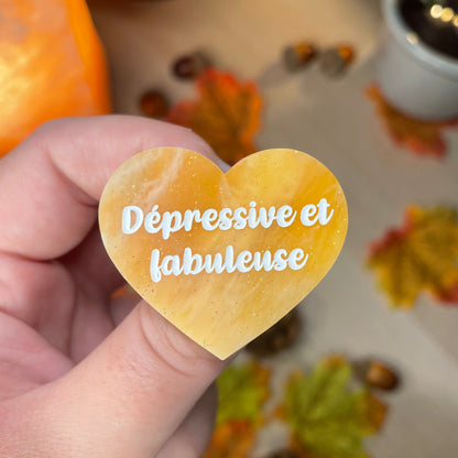 Broche "Dépressive et fabuleuse" en acrylique japonaise dorée et blanche ou marbrée orange