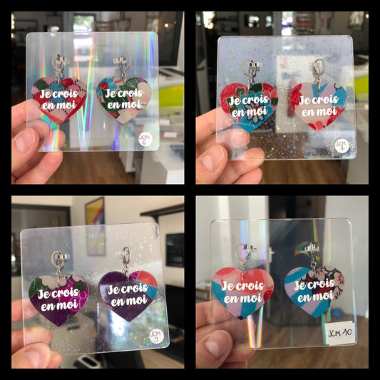 Boucles d'oreilles "Je crois en moi" en acrylique japonaise bleue/violette