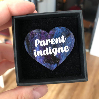 Broches "Contrôle technique" dans les tons bleus/violets