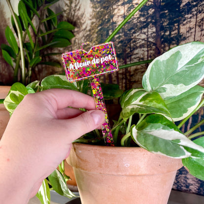 [CONTRÔLE TECHNIQUE] Pic à plante "A fleur de pot" en acrylique à pois jaunes et roses