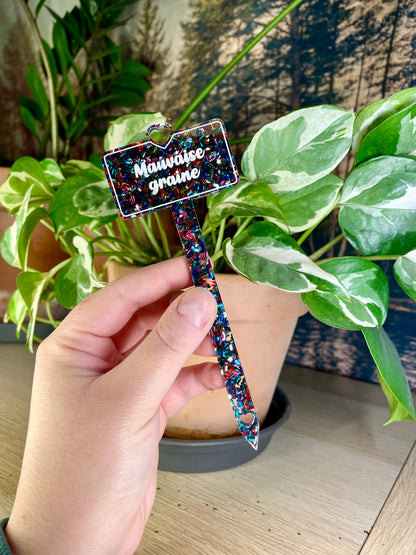 [CONTRÔLE TECHNIQUE] Pic à plante "Mauvaise graine" en acrylique à confettis multicolores