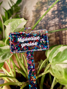 [CONTRÔLE TECHNIQUE] Pic à plante "Mauvaise graine" en acrylique à confettis multicolores