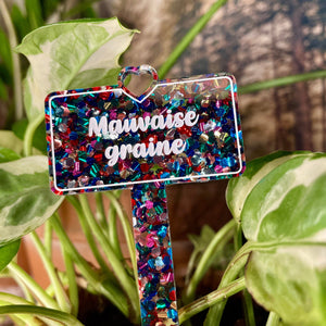 Pic à plante "Mauvaise graine" en acrylique à confettis multicolores