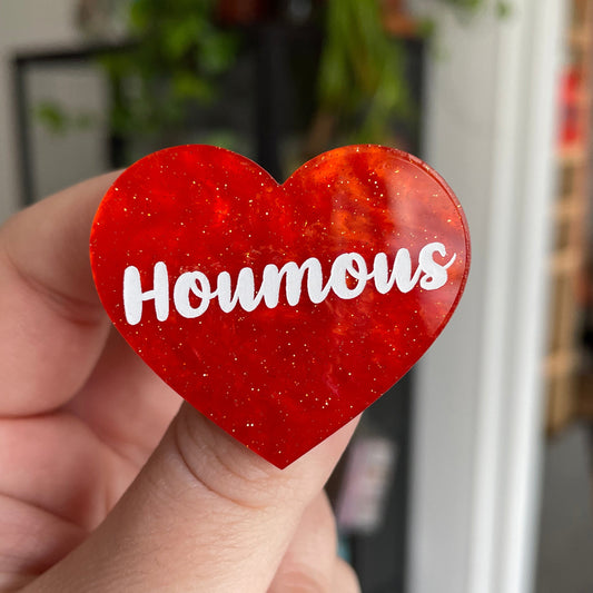 Broche "Houmous" en acrylique marbrée orange à paillettes