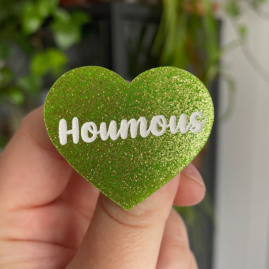 Broche "Houmous" en acrylique pailletée verte