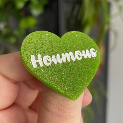 Broche "Houmous" en acrylique pailletée verte