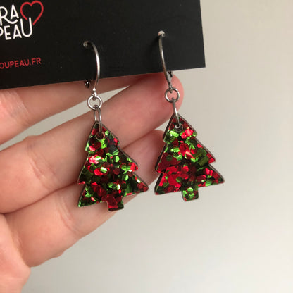 Mini boucles d'oreilles sapins pendants