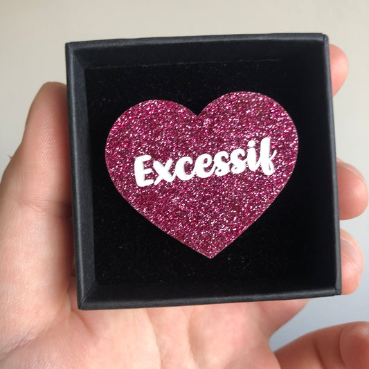 [MASCULIN] Broche "Excessif" en acrylique japonaise rose à paillettes