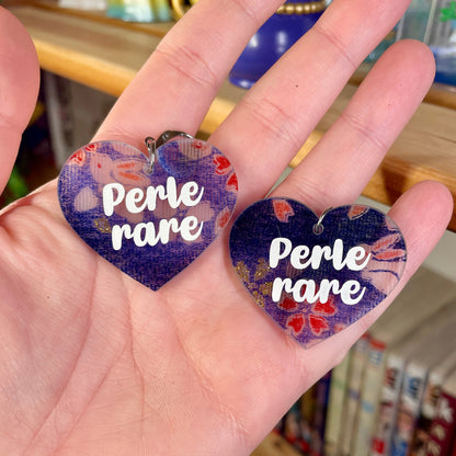 Boucles d'oreilles "Perle rare" en acrylique transparente avec du tissu japonais à l'intérieur