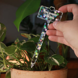 [CONTRÔLE TECHNIQUE] Pic à plante "Une feuille à la fois" en acrylique transparente avec des flocons holographiques