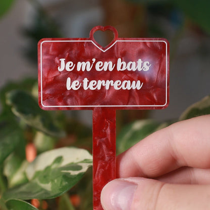 [CONTRÔLE TECHNIQUE] Pic à plante "Je m'en bats le terreau" en acrylique marbrée rouge