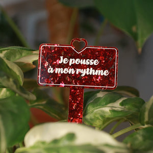 [CONTRÔLE TECHNIQUE] Pic à plante "Je pousse à mon rythme" en acrylique à gros confettis rouges